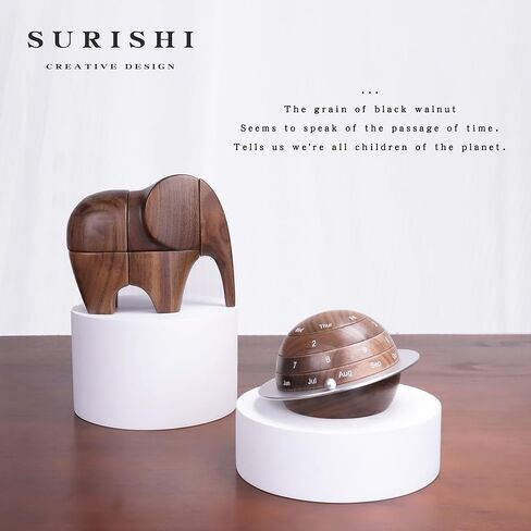 Black Walnut Wooden Desk Planet Calendar, Planet Shaped Wood Permanent Calendar, Reusable Exquisite And Beautiful Walnut Calendar, Table Decorations Art Crafts, Home Craft (Ice Cream Calendar) in Saudi Arabia