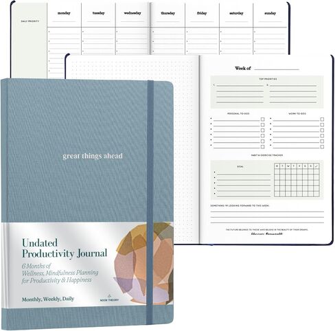 6-Month Mindfulness Undated Planner - Daily Weekly Monthly Productivity Journal for Self Care, Gratitude & Reflection - Wellness Journal - Daily Journal with Prompts for Men and Women (Ocean) in Saudi Arabia