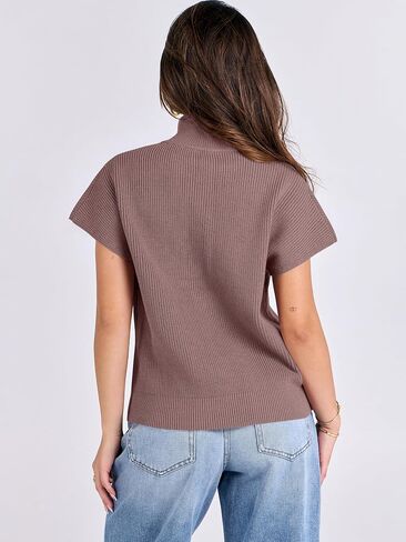 ANRABESS Womens Pullover Sweaters V Neck Button Down Short Sleeve Sweater Vest Loose Casual Knit Tops 2024 Fall Outfits in Saudi Arabia