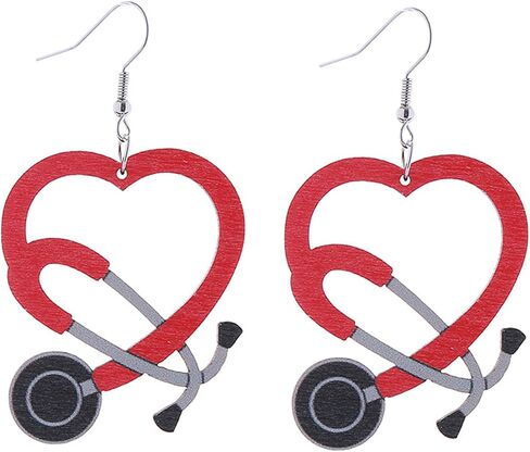 Coadipress Nurse Earrings for Nurse Doctor Colorful Stethoscope Earrings Lightweight Wooden Love Heart Drop Earrings Doctor Nurse Appreciation Jewerly Gifts in Saudi Arabia