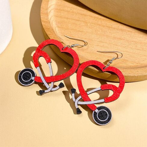 Coadipress Nurse Earrings for Nurse Doctor Colorful Stethoscope Earrings Lightweight Wooden Love Heart Drop Earrings Doctor Nurse Appreciation Jewerly Gifts in Saudi Arabia
