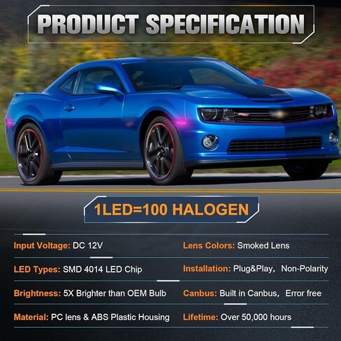 4 عبوات من مصابيح LED الجانبية للحاجز الأمامي والخلفي متوافقة مع Chevy Camaro 2010 2011 2012 2013 2014 2015 LED مصابيح علامة جانبية مدخنة Ice Blue LED in Saudi Arabia