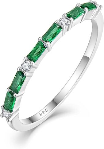 STARCHENIE 925 Sterling Silver Thin Eternity Ring for Women Half Baguette Band Birthstone Stackable Rings Size 5-10 in Saudi Arabia