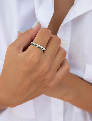 STARCHENIE 925 Sterling Silver Thin Eternity Ring for Women Half Baguette Band Birthstone Stackable Rings Size 5-10 in Saudi Arabia