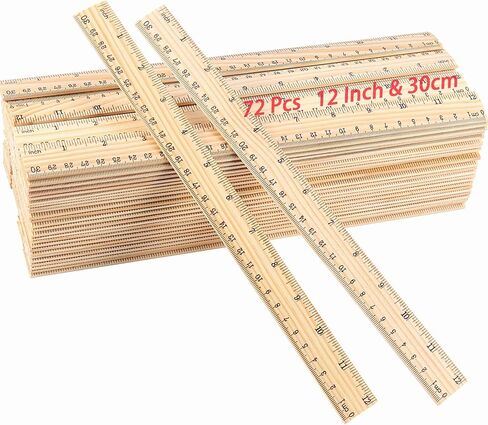 72 Packs 30cm 12 Inch Wooden Rulers, 2 Scale Imperial Metric Double Sided Pine Wood School Measuring Ruler Bulk for Home Classroom Student Office Use Drafting Supplies in Kuwait