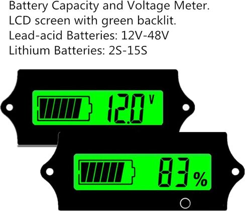 مؤشر سعة بطارية RV 12/24/36/48 فولت تيار مستمر لبطارية الجهد الكهربي وجهاز قياس متر فاحص شاشة LCD وإضاءة خلفية خضراء لبطاريات الليثيوم الرصاص الحمضية وLiFePO4 وعربة الجولف والقارب والدراجة النارية in Kuwait