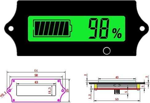 مؤشر سعة بطارية RV 12/24/36/48 فولت تيار مستمر لبطارية الجهد الكهربي وجهاز قياس متر فاحص شاشة LCD وإضاءة خلفية خضراء لبطاريات الليثيوم الرصاص الحمضية وLiFePO4 وعربة الجولف والقارب والدراجة النارية in Kuwait