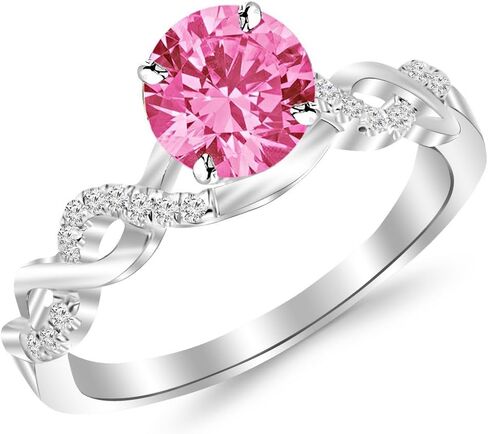 0.63 to 1.63 Carat 14K White Gold Twisting Infinity Gold and Diamond Split Shank Pave Set Diamond Engagement Ring with a 0.5 Carat Natural Pink Sapphire Center (Heirloom Quality) in Saudi Arabia