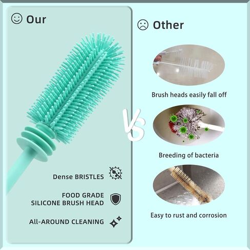 Silicone Baby Bottle Brush and Straw Cleaner Brush Set,Silicone Fully Encased Dish Brush,Versatile Deep Cleaning Long Water Bottle Brushes,Heat Resistant Sturdy Kitchen Brush,Hangable Cup Brush in Kuwait