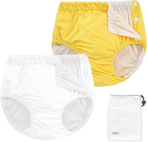 EZ Moms 2 Packs Reusable Swim Diapers Toddler Baby Swim Diaper Size 2 Washable Snap Pool Swimming Diaper 2T Soft and Silky Waterproof Diapers for Swimming Lessons Boys and Girls with a Laundry Bag in Saudi Arabia