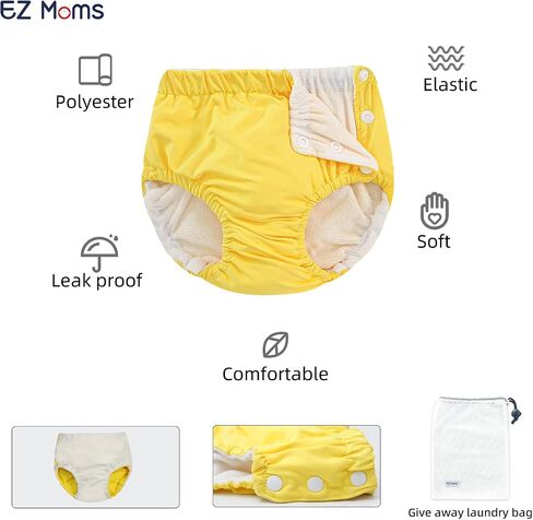 EZ Moms 2 Packs Reusable Swim Diapers Toddler Baby Swim Diaper Size 2 Washable Snap Pool Swimming Diaper 2T Soft and Silky Waterproof Diapers for Swimming Lessons Boys and Girls with a Laundry Bag in Saudi Arabia