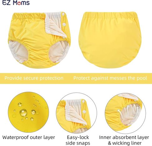 EZ Moms 2 Packs Reusable Swim Diapers Toddler Baby Swim Diaper Size 2 Washable Snap Pool Swimming Diaper 2T Soft and Silky Waterproof Diapers for Swimming Lessons Boys and Girls with a Laundry Bag in Saudi Arabia