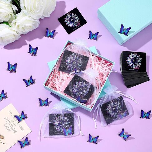 50 Sets Suicide Awareness Favors Butterfly with Ribbon Brooch Suicide Prevention Awareness Lapel Pins Favor with Motivational Cards Organza Bags for Women Men Party Favor Supplies in Saudi Arabia