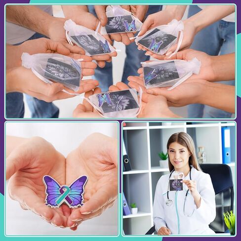 50 Sets Suicide Awareness Favors Butterfly with Ribbon Brooch Suicide Prevention Awareness Lapel Pins Favor with Motivational Cards Organza Bags for Women Men Party Favor Supplies in Saudi Arabia