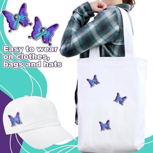 50 Sets Suicide Awareness Favors Butterfly with Ribbon Brooch Suicide Prevention Awareness Lapel Pins Favor with Motivational Cards Organza Bags for Women Men Party Favor Supplies in Saudi Arabia