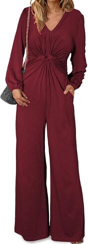 Happy Sailed Jumpsuits for Women Dressy Formal V Neck Twist Front Wedding Guest Jumpsuit Outfits with Pockets in Saudi Arabia