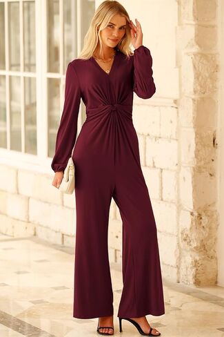 Happy Sailed Jumpsuits for Women Dressy Formal V Neck Twist Front Wedding Guest Jumpsuit Outfits with Pockets in Saudi Arabia