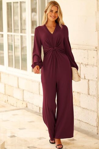Happy Sailed Jumpsuits for Women Dressy Formal V Neck Twist Front Wedding Guest Jumpsuit Outfits with Pockets in Saudi Arabia
