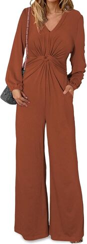 Happy Sailed Jumpsuits for Women Dressy Formal V Neck Twist Front Wedding Guest Jumpsuit Outfits with Pockets in Saudi Arabia