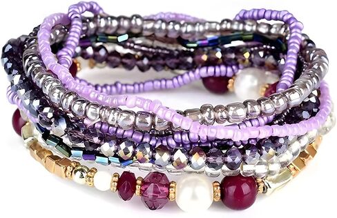 Beaded Bracelets for Women Stackable Bead Summer Rainbow Stack Boho Stetch Handmade Crystal Elastic Colorful Small Beaded Bulk Bracelets Womens Beaded Bracelet Jewelry Gift in Saudi Arabia