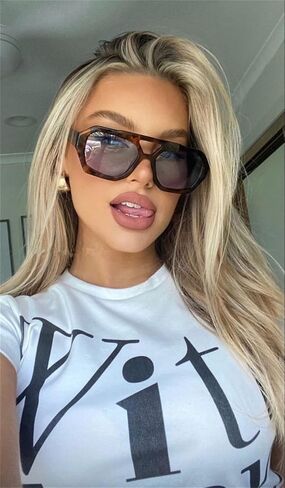 نظارات شمسية ADE WU العصرية ذات التصميم السداسي للنساء بإطار سميك ونظارات شمسية هندسية بجسر مزدوج in Kuwait
