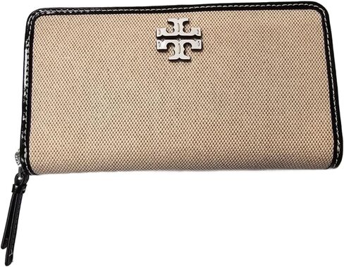 Tory Burch 160772 Thea Canvas كاكي/أسود مع أجزاء فضية محفظة نسائية بسحاب كونتيننتال مع حافظة بطاقات مرفقة in Kuwait