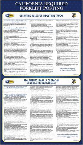 نشر رافعة شوكية مطلوبة في كاليفورنيا - ملصق قواعد مغلفة متوافق مع معايير إدارة السلامة والصحة المهنية (OSHA) في مكان العمل - النسخة الإنجليزية الإسبانية - 16 بوصة × 28 بوصة in Kuwait