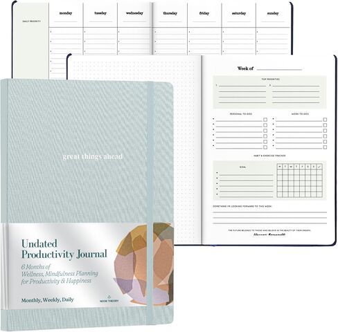 6-Month Mindfulness Undated Planner - Daily Weekly Monthly Productivity Journal for Self Care, Gratitude & Reflection - Wellness Journal - Daily Journal with Prompts for Men and Women (Ocean) in Saudi Arabia
