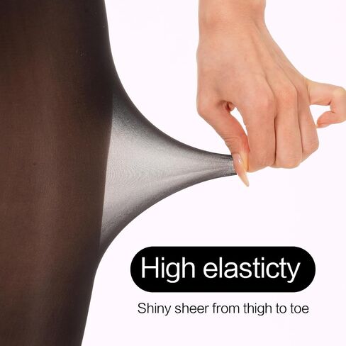 Sheer Tights for Women Open Crotch Pantyhose High Waist Shimmery Tights 2 Pairs in Saudi Arabia