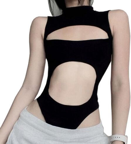 SINROYEE بدلة نسائية مثيرة مجوفة للصيف ملابس الشارع الشهير بذلة قوطية تي شيرت بأكمام قصيرة بدون أكمام in Kuwait