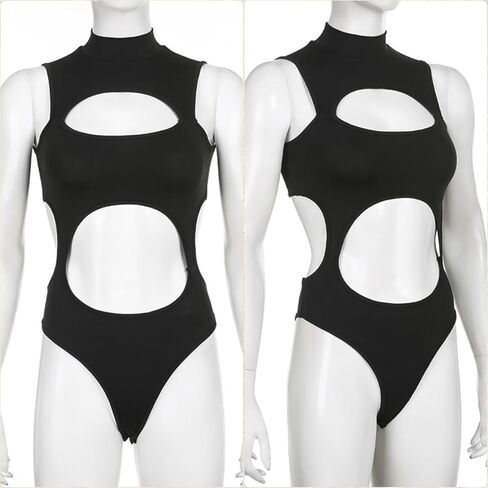 SINROYEE بدلة نسائية مثيرة مجوفة للصيف ملابس الشارع الشهير بذلة قوطية تي شيرت بأكمام قصيرة بدون أكمام in Kuwait