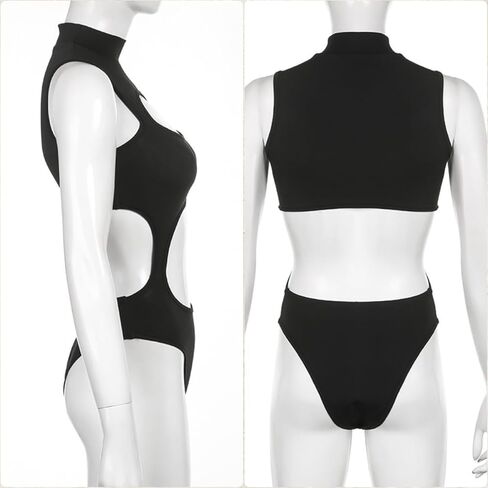 SINROYEE بدلة نسائية مثيرة مجوفة للصيف ملابس الشارع الشهير بذلة قوطية تي شيرت بأكمام قصيرة بدون أكمام in Kuwait