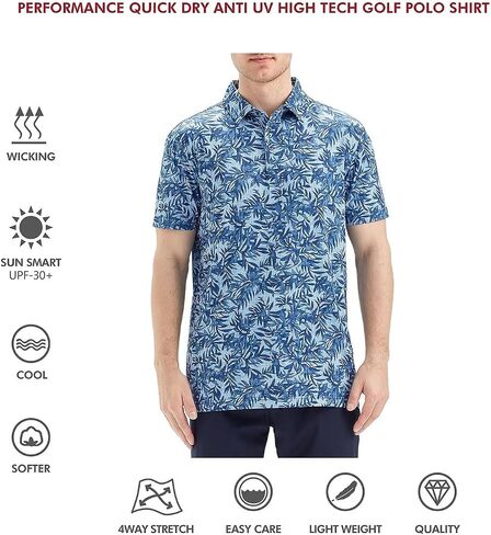 Mens Golf Shirts Short Sleeve Moisture Wicking Dry Fit Print Performance Athletic Casual Golf Polo Shirts for Men in Saudi Arabia