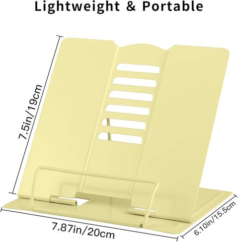 حامل كتب مكتبي للقراءة بدون استخدام اليدين، حامل كتب معدني متين قابل للتعديل، حامل كتب محمول قوي وخفيف الوزن وقابل للطي - كتاب الطبخ، الوصفة، الكمبيوتر اللوحي، كتاب الموسيقى، المستندات (بيج) in Kuwait