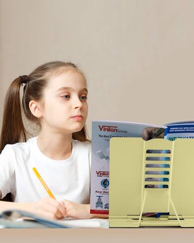 حامل كتب مكتبي للقراءة بدون استخدام اليدين، حامل كتب معدني متين قابل للتعديل، حامل كتب محمول قوي وخفيف الوزن وقابل للطي - كتاب الطبخ، الوصفة، الكمبيوتر اللوحي، كتاب الموسيقى، المستندات (بيج) in Kuwait