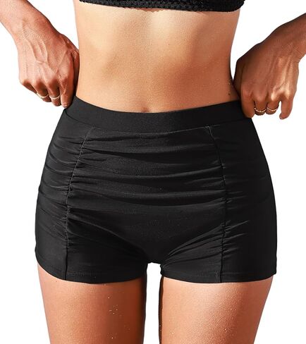 CUPSHE Women's Bikini Bottom Swim Shorts Ruched High Waisted Tummy Control in Saudi Arabia