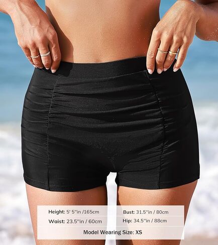 CUPSHE Women's Bikini Bottom Swim Shorts Ruched High Waisted Tummy Control in Saudi Arabia