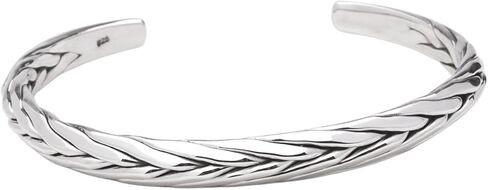 Mens Silver Bangle Bracelet - Solid 925 Sterling Silver Bangle for Men - Flat Torque Style Silver Bangle in Saudi Arabia