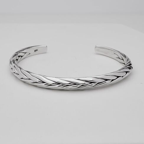 Mens Silver Bangle Bracelet - Solid 925 Sterling Silver Bangle for Men - Flat Torque Style Silver Bangle in Saudi Arabia