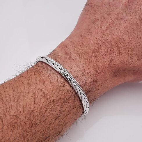 Mens Silver Bangle Bracelet - Solid 925 Sterling Silver Bangle for Men - Flat Torque Style Silver Bangle in Saudi Arabia