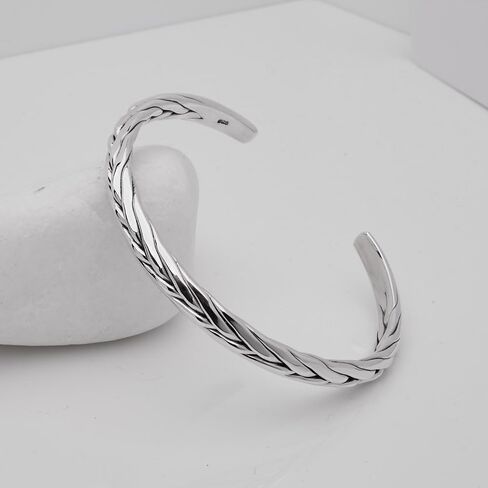 Mens Silver Bangle Bracelet - Solid 925 Sterling Silver Bangle for Men - Flat Torque Style Silver Bangle in Saudi Arabia