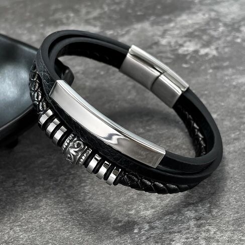 Italian Handmade Genuine Leather Bracelets for Men Stainless Steel Clip, Men's Casual Genuine Multi-layer Cuff Bracelet, Bracelet Gift for Real Men in Kuwait