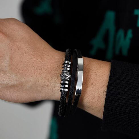 Italian Handmade Genuine Leather Bracelets for Men Stainless Steel Clip, Men's Casual Genuine Multi-layer Cuff Bracelet, Bracelet Gift for Real Men in Kuwait