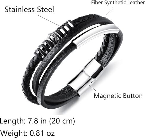 Italian Handmade Genuine Leather Bracelets for Men Stainless Steel Clip, Men's Casual Genuine Multi-layer Cuff Bracelet, Bracelet Gift for Real Men in Kuwait