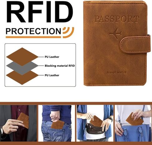 غطاء جواز السفر، حامل جواز سفر من الجلد المقاوم للماء RFID، محفظة جواز السفر المثالية للرجال والنساء، أساسيات السفر للنساء، حامل جواز السفر للرجال in Saudi Arabia