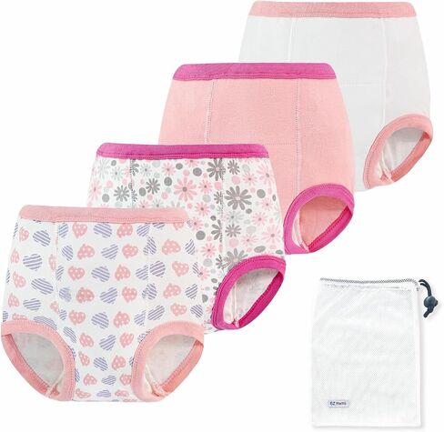 EZ Moms 4 Packs Toddler Potty Training Underwear Leakproof Soft Absorbent Kid Confident Toilet Training Pants for Girls 3T 100% Cotton Underwear Reusable Baby Girl Pee Pants with Potty Sticker Chart in Saudi Arabia