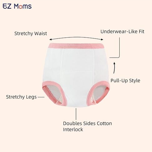 EZ Moms 4 Packs Toddler Potty Training Underwear Leakproof Soft Absorbent Kid Confident Toilet Training Pants for Girls 3T 100% Cotton Underwear Reusable Baby Girl Pee Pants with Potty Sticker Chart in Saudi Arabia