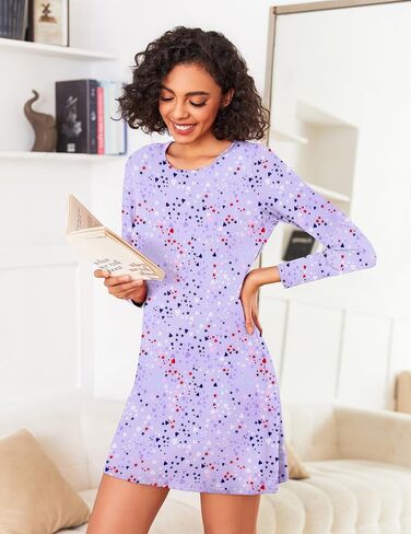 Ekouaer 2 Pack Nightgowns for Women Long Sleeve Night Gowns Tshirt Sleep Shirts Night Shirts Night Dress S-3XL in Saudi Arabia