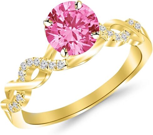 0.63 to 1.63 Carat 14K White Gold Twisting Infinity Gold and Diamond Split Shank Pave Set Diamond Engagement Ring with a 0.5 Carat Natural Pink Sapphire Center (Heirloom Quality) in Saudi Arabia