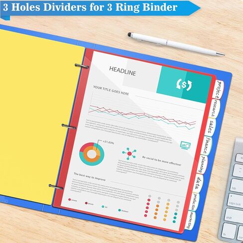 12 مجموعة من فواصل المجلدات من Jyusmile 8 علامات تبويب مع جيوب، وفواصل مؤشرة لـ 3 مجلدات حلقية، وفواصل بلاستيكية متعددة الألوان مع 3 فتحات ثقب، و96 قطعة فواصل للوازم المدرسية والمكتبية in Kuwait